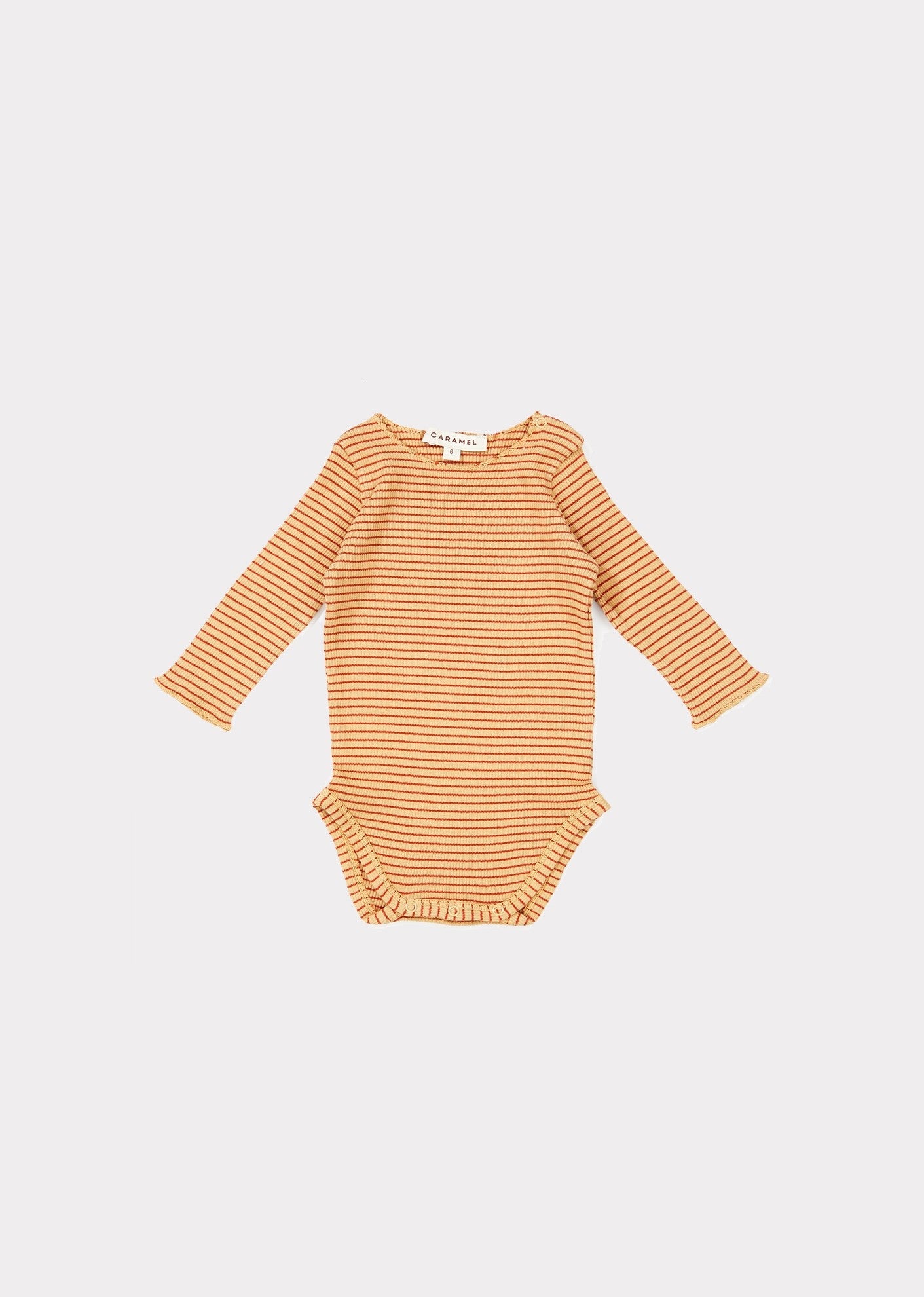 Baby Girls Camel & Rust Stripe Cotton Babysuits