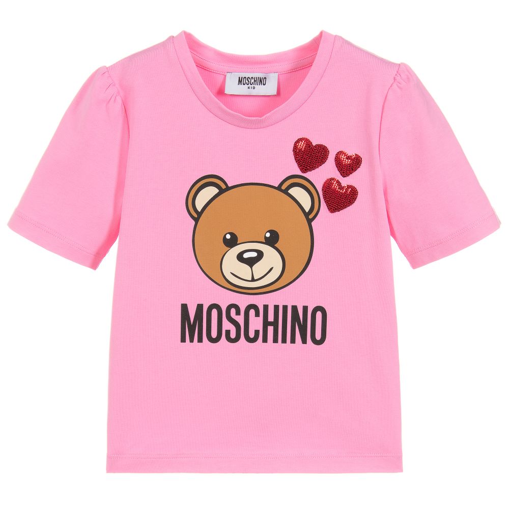 Girls Pink Teddy Cotton T-Shirt