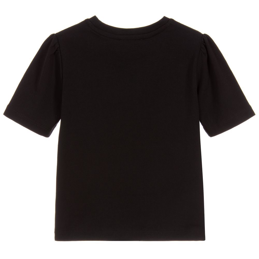 Girls Black Teddy Cotton T-Shirt