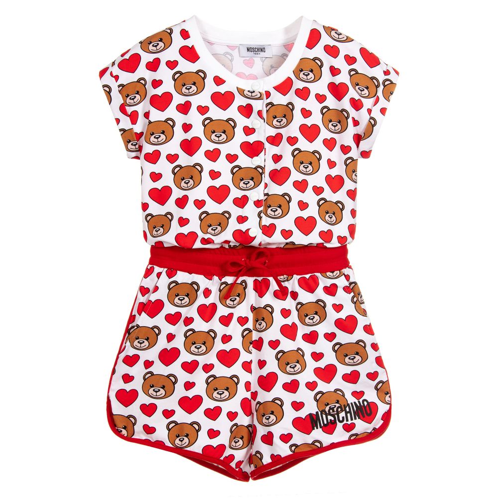 Girls Red Teddy Cotton Overall