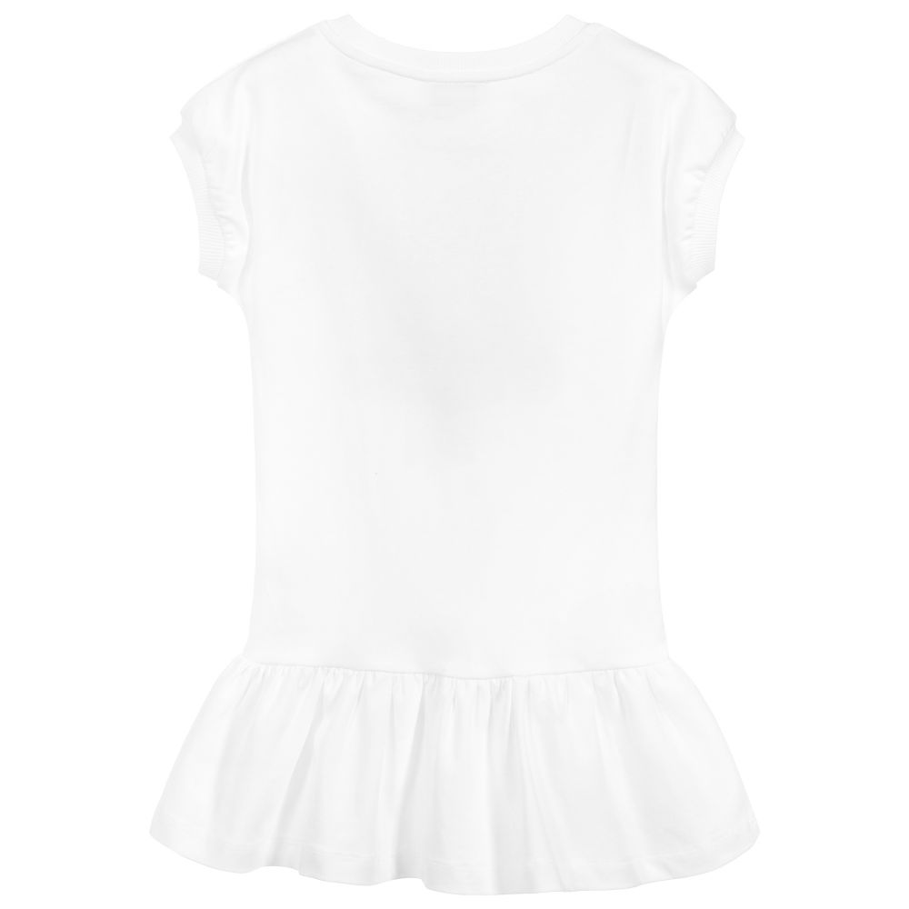Girls White Teddy Cotton Dress