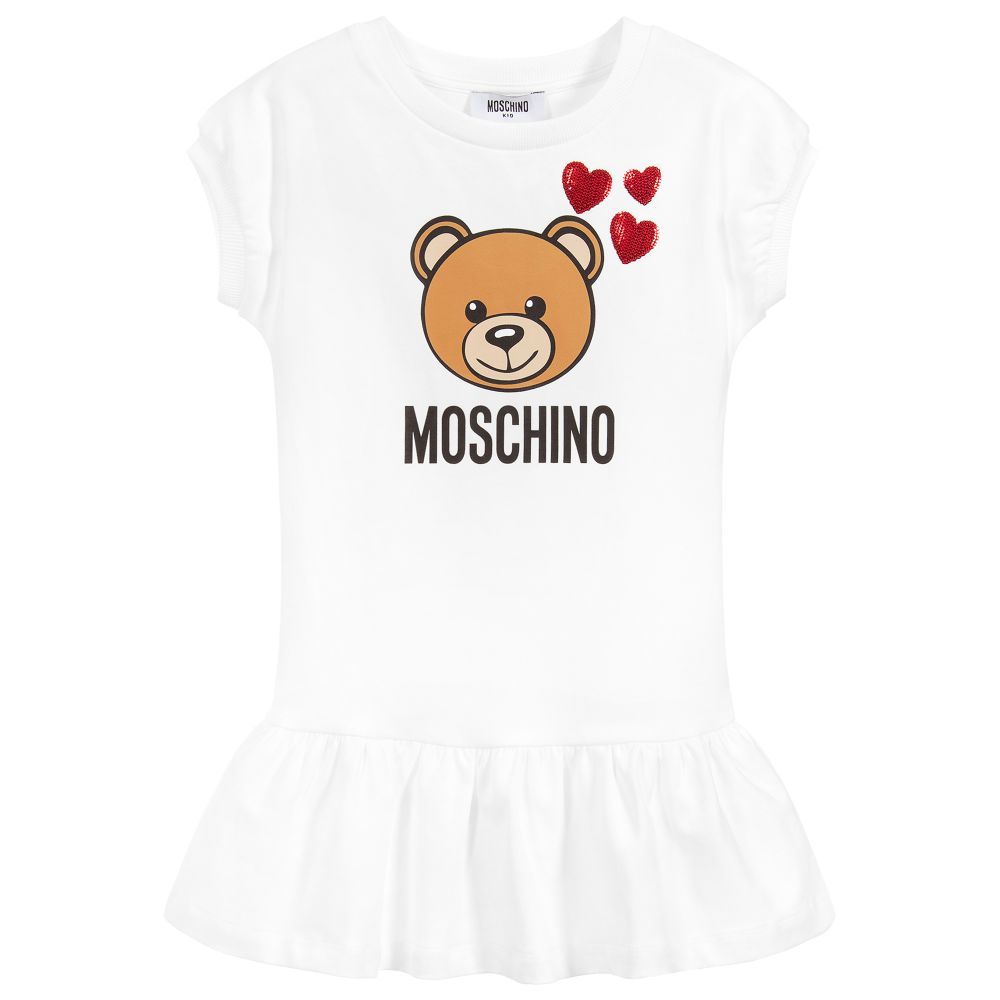 Girls White Teddy Cotton Dress