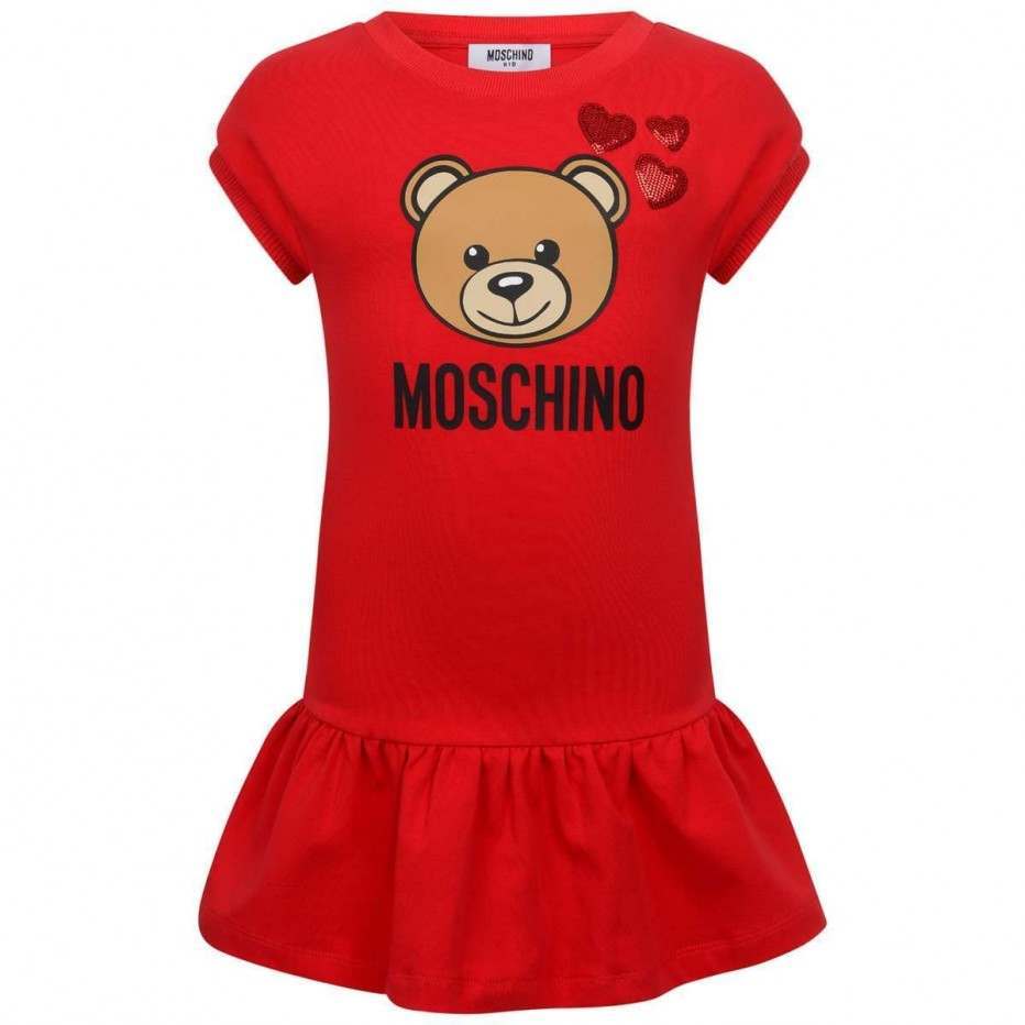 Girls Red Teddy Cotton Dress