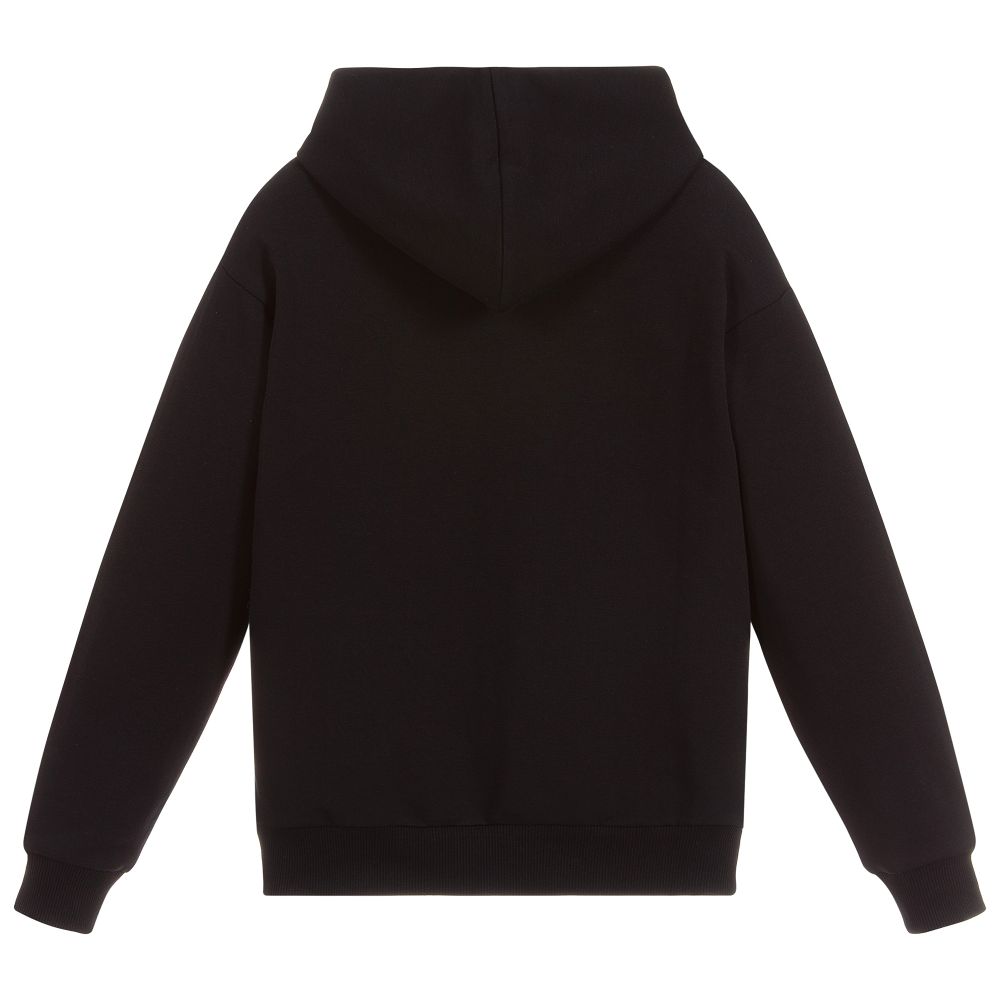 Boys & Girls Black Teddy Hooded Cotton Sweatshirt