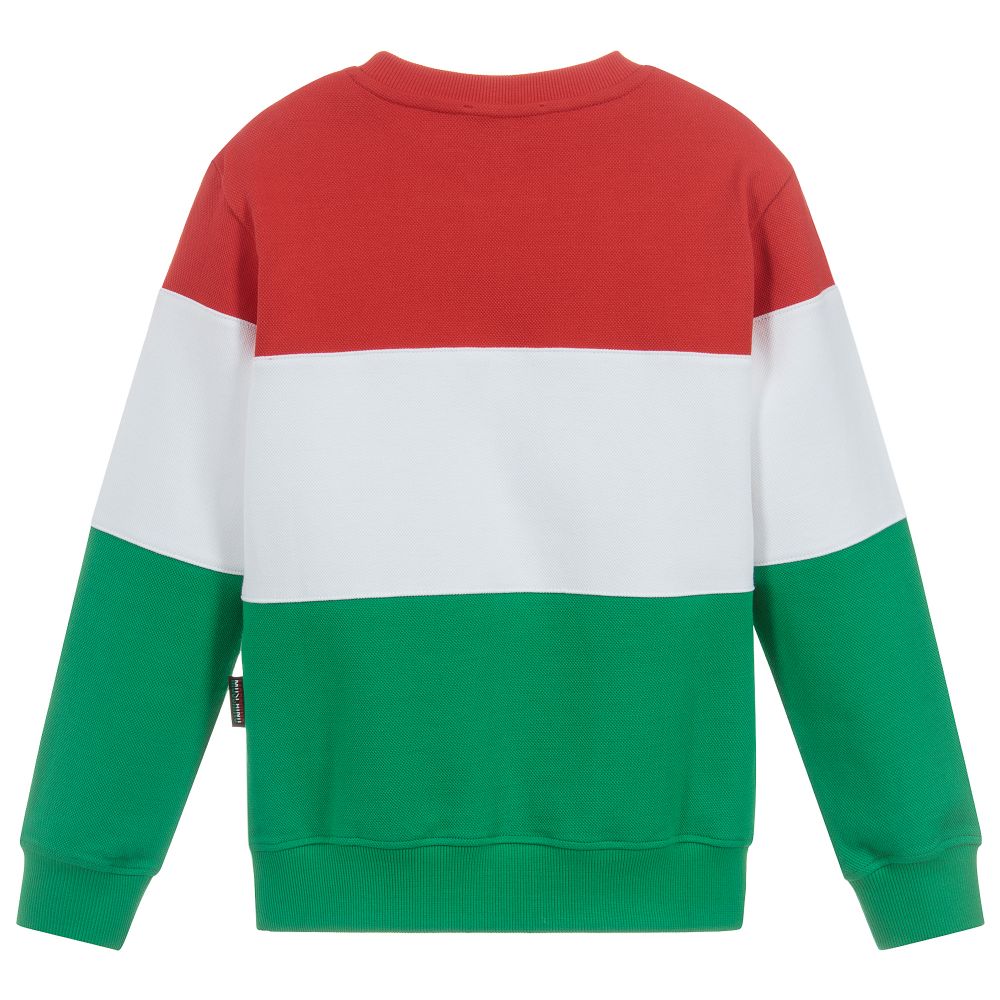 Boys Red & White & Green Logo Cotton Sweater