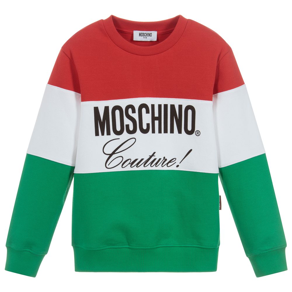 Boys Red & White & Green Logo Cotton Sweater