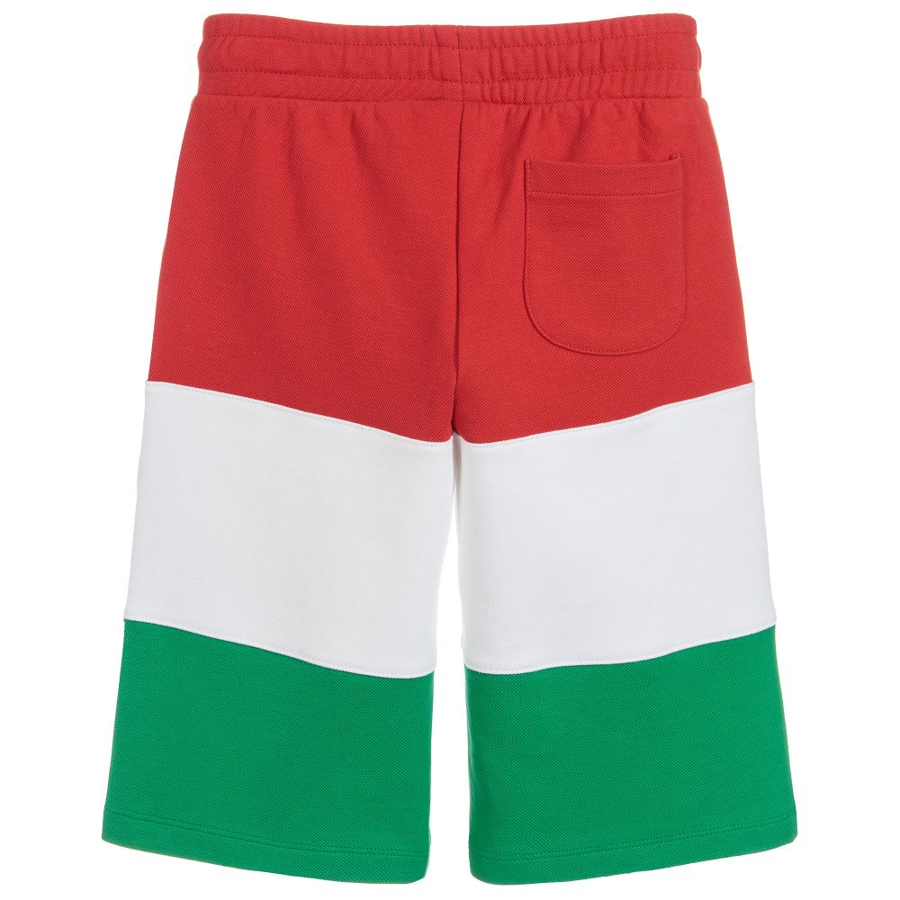 Boys Red & White & Green Logo Cotton Shorts