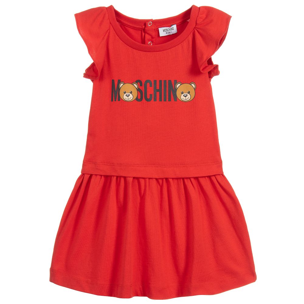 Baby Girls Red Teddy Cotton Dress