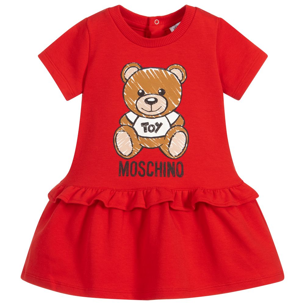 Baby Girls Red Teddy Cotton Dress