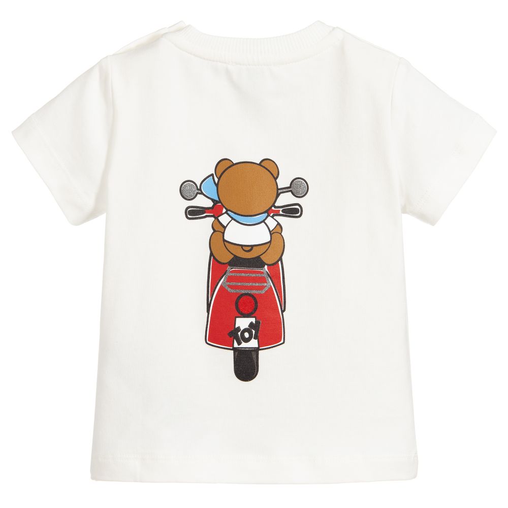 Baby Boys & Girls Ivory Printed Cotton T-Shirt