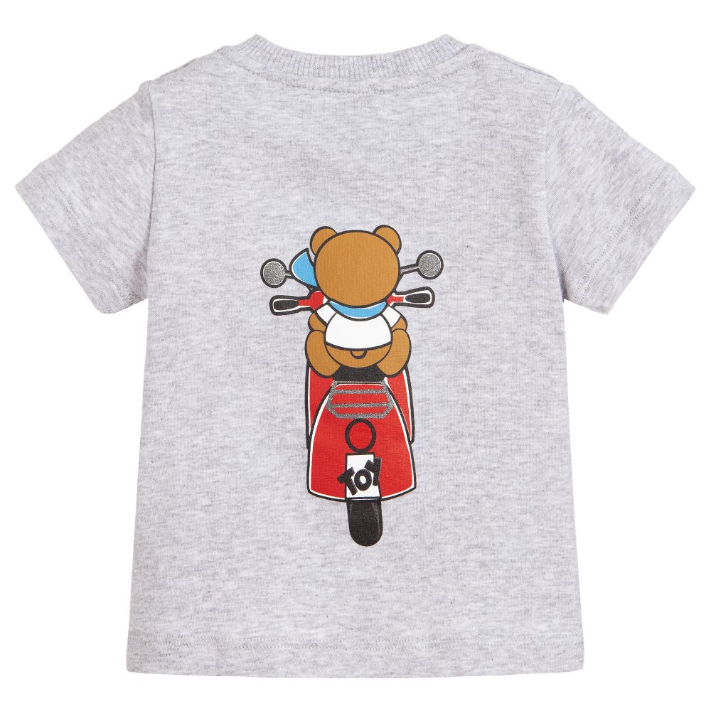 Baby Boys & Girls Grey Printed Cotton T-Shirt
