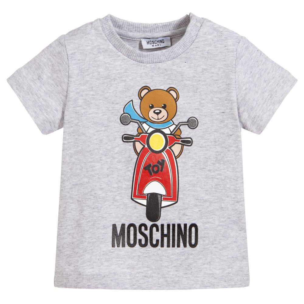 Baby Boys & Girls Grey Printed Cotton T-Shirt