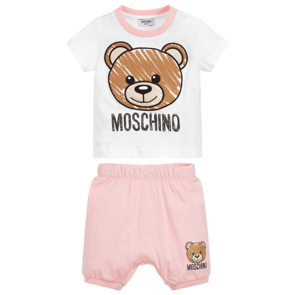 Baby Girls White & Pink Cotton Shorts Set
