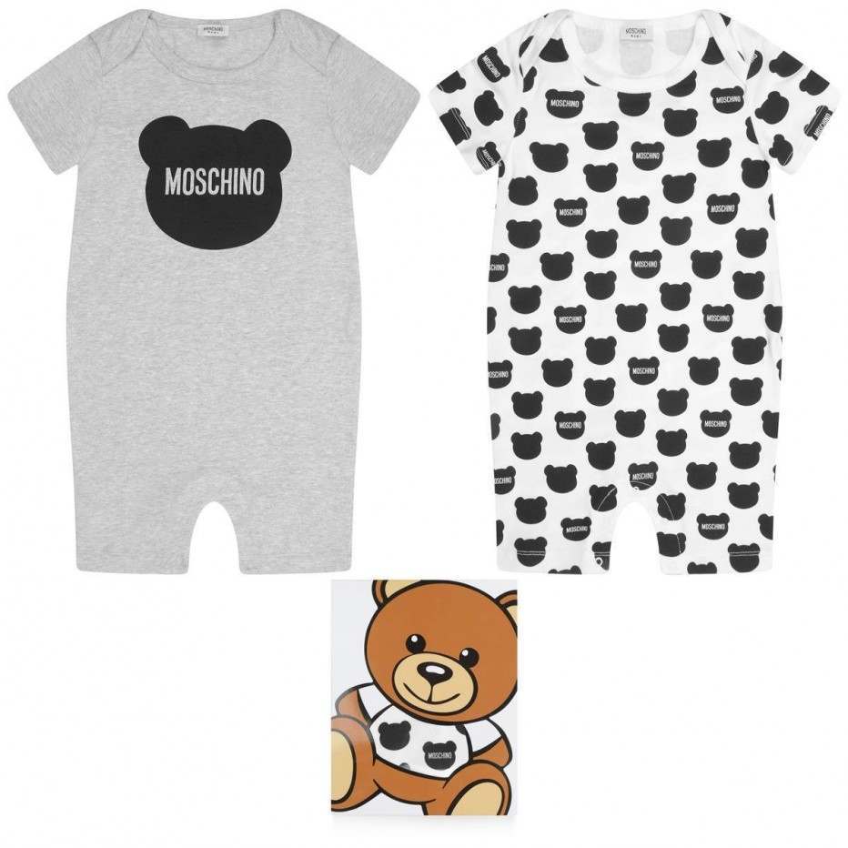 Baby Boys Grey Cotton Rompers Set (2 Pack)