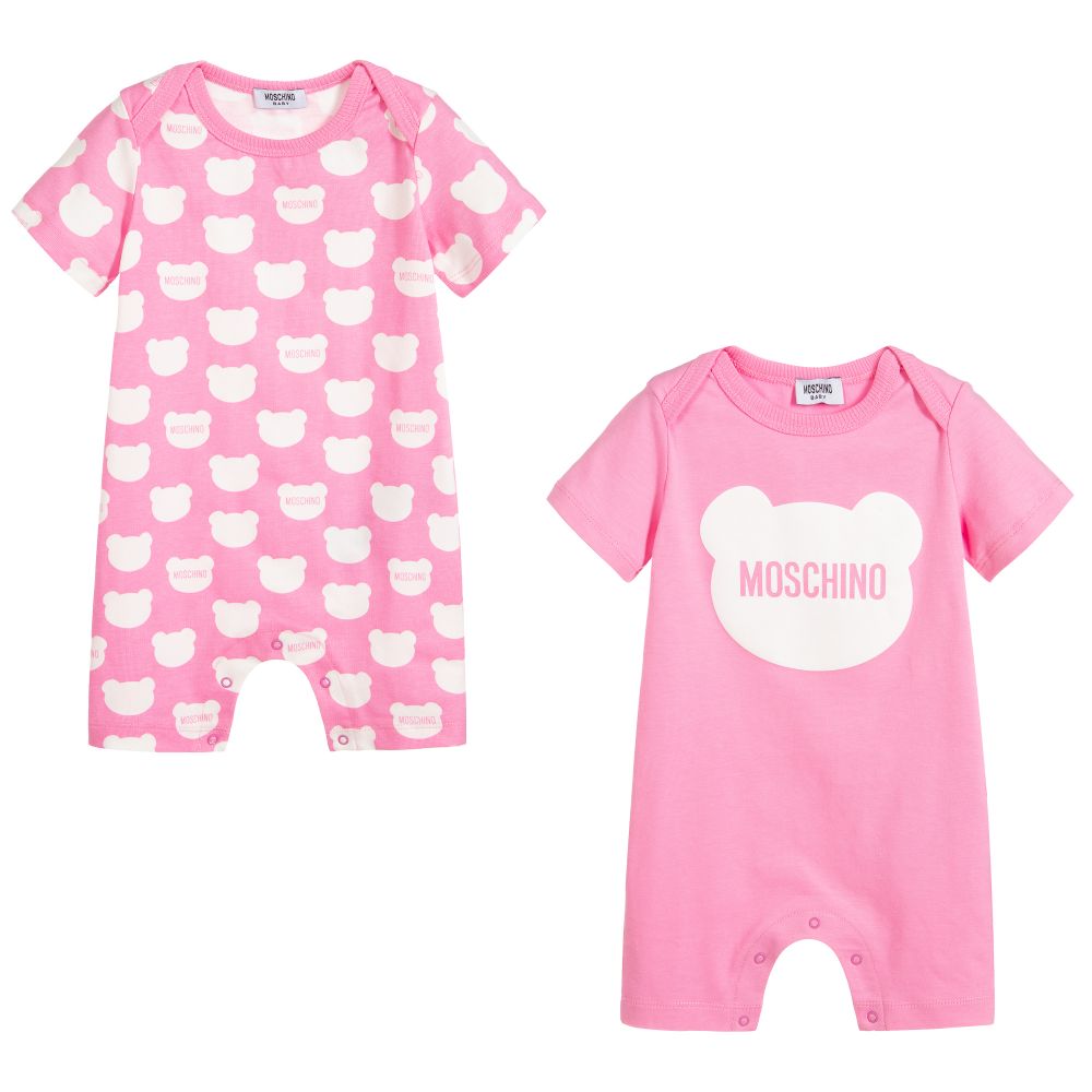 Baby Girls Pink Cotton Rompers Set (2 Pack)