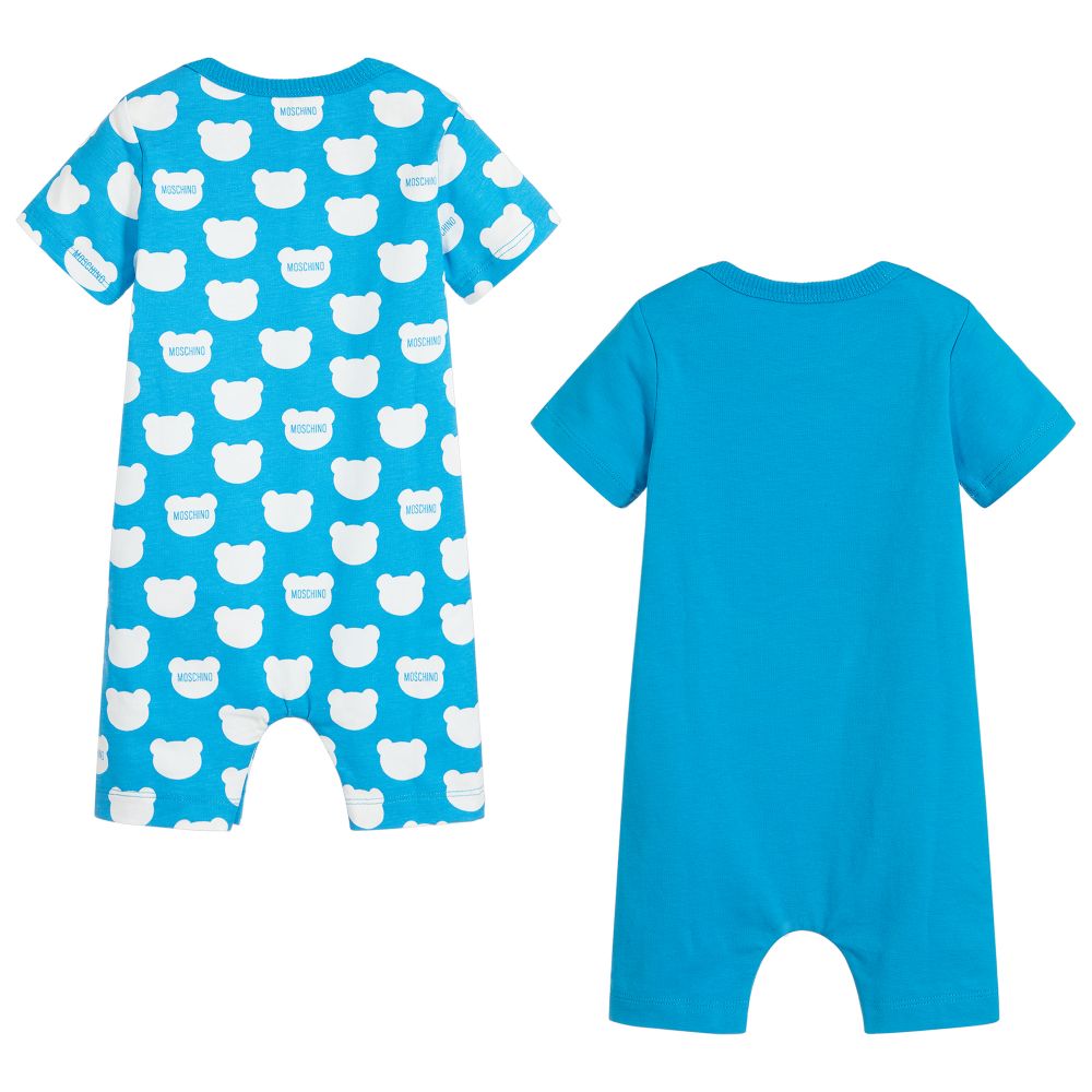 Baby Boys Blue Cotton Rompers Set (2 Pack)