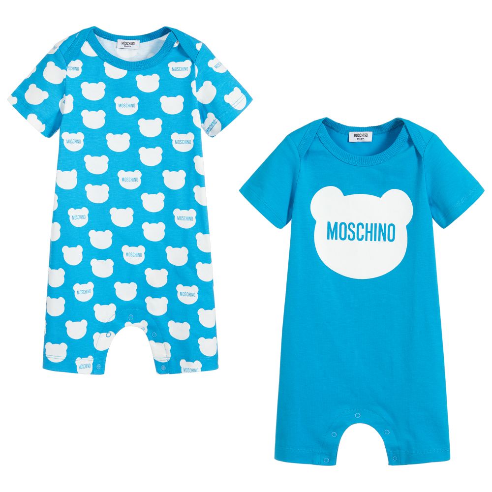 Baby Boys Blue Cotton Rompers Set (2 Pack)
