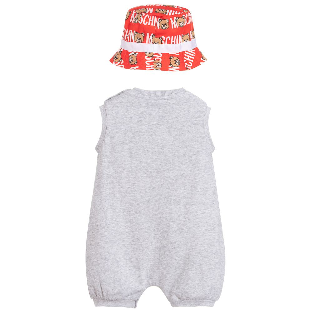 Baby Boys & Girls Grey Cotton Babysuit & Hat Set