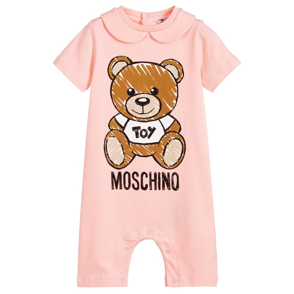 Baby Girls Pink Teddy Cotton Rompers
