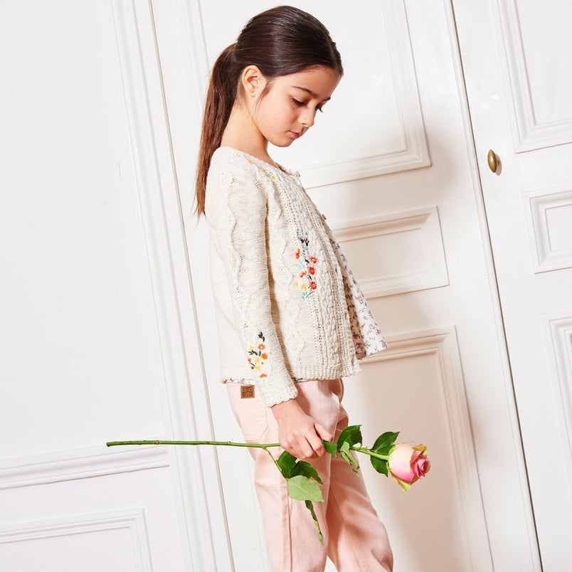Girls White Embroidered Cardigan