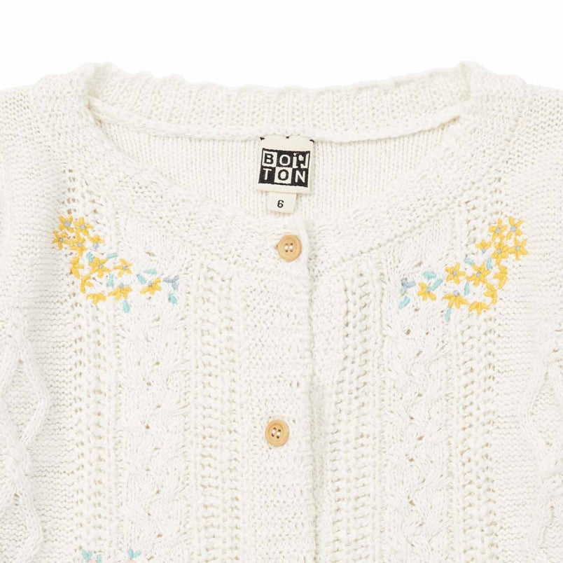 Girls White Embroidered Cardigan