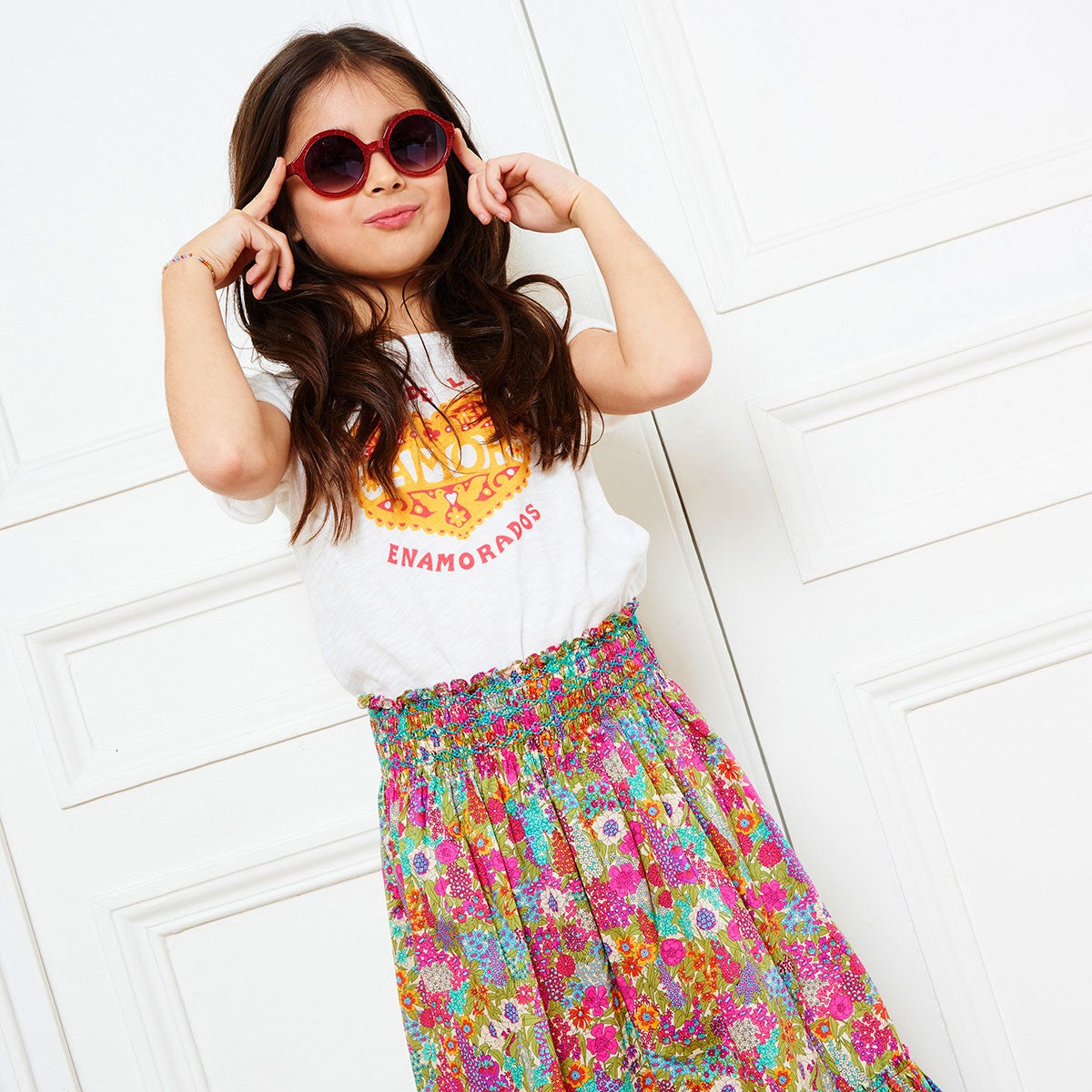 Girls Fuschia Printing Cotton Skirt