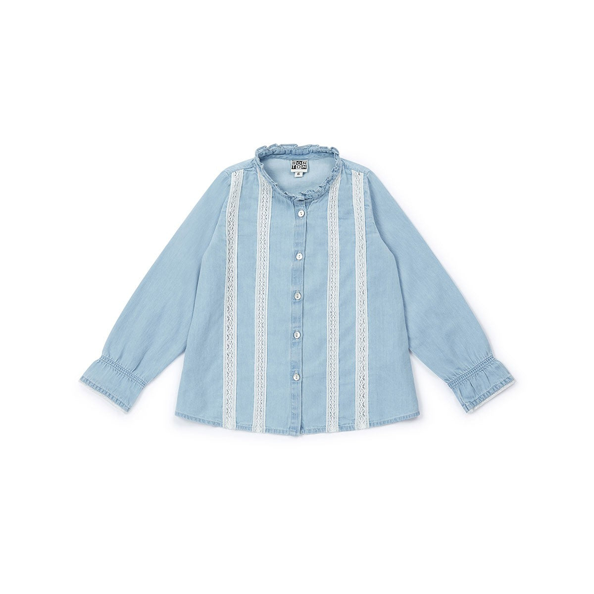 Girls Light Blue Lace Cotton Shirt