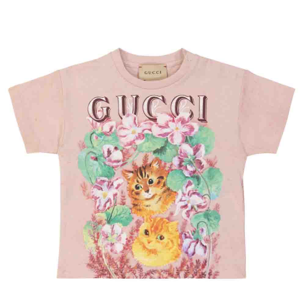Baby Girls Pink Cat Printed T-Shirt