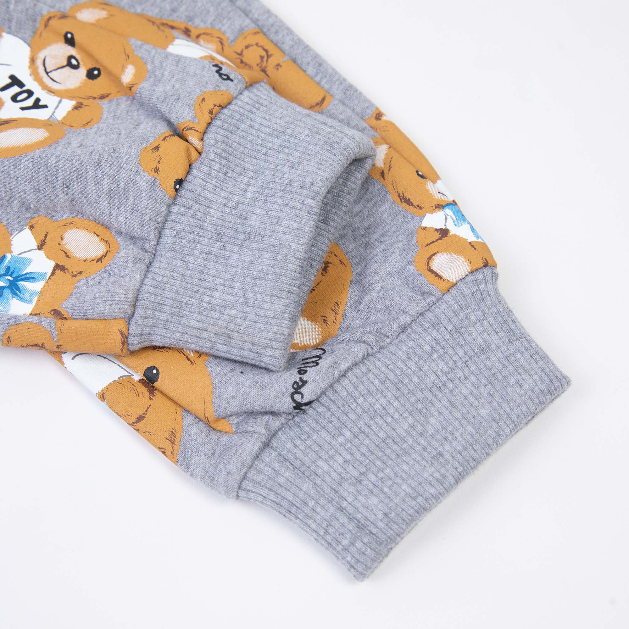Baby Boys & Girls Grey Printed Cotton Trousers