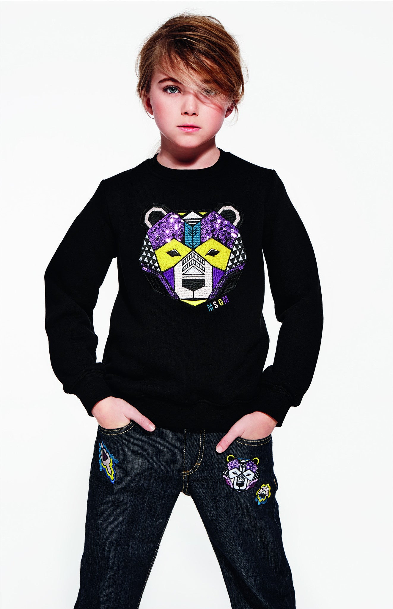 Girls Black Embroidered Trims Cotton Sweatshirt - CÉMAROSE | Children's Fashion Store - 4
