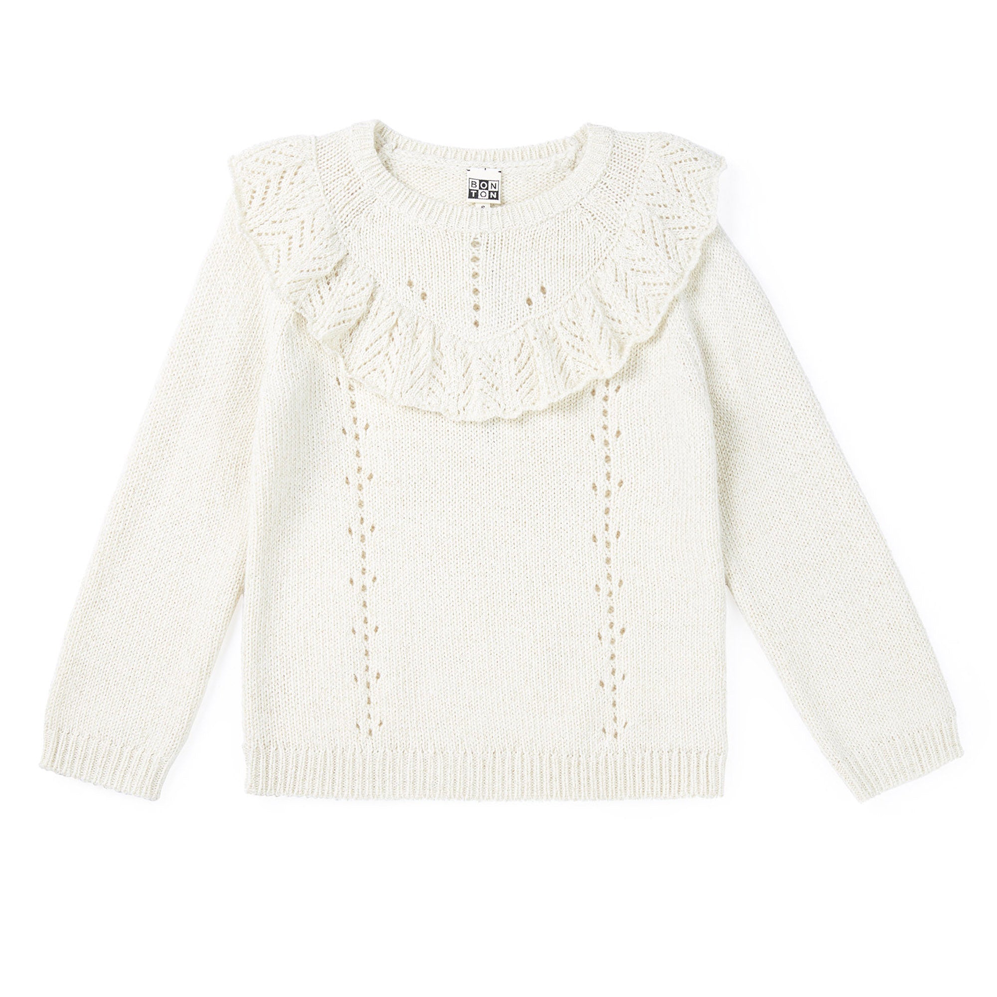 Girls White Frill Wool Sweater