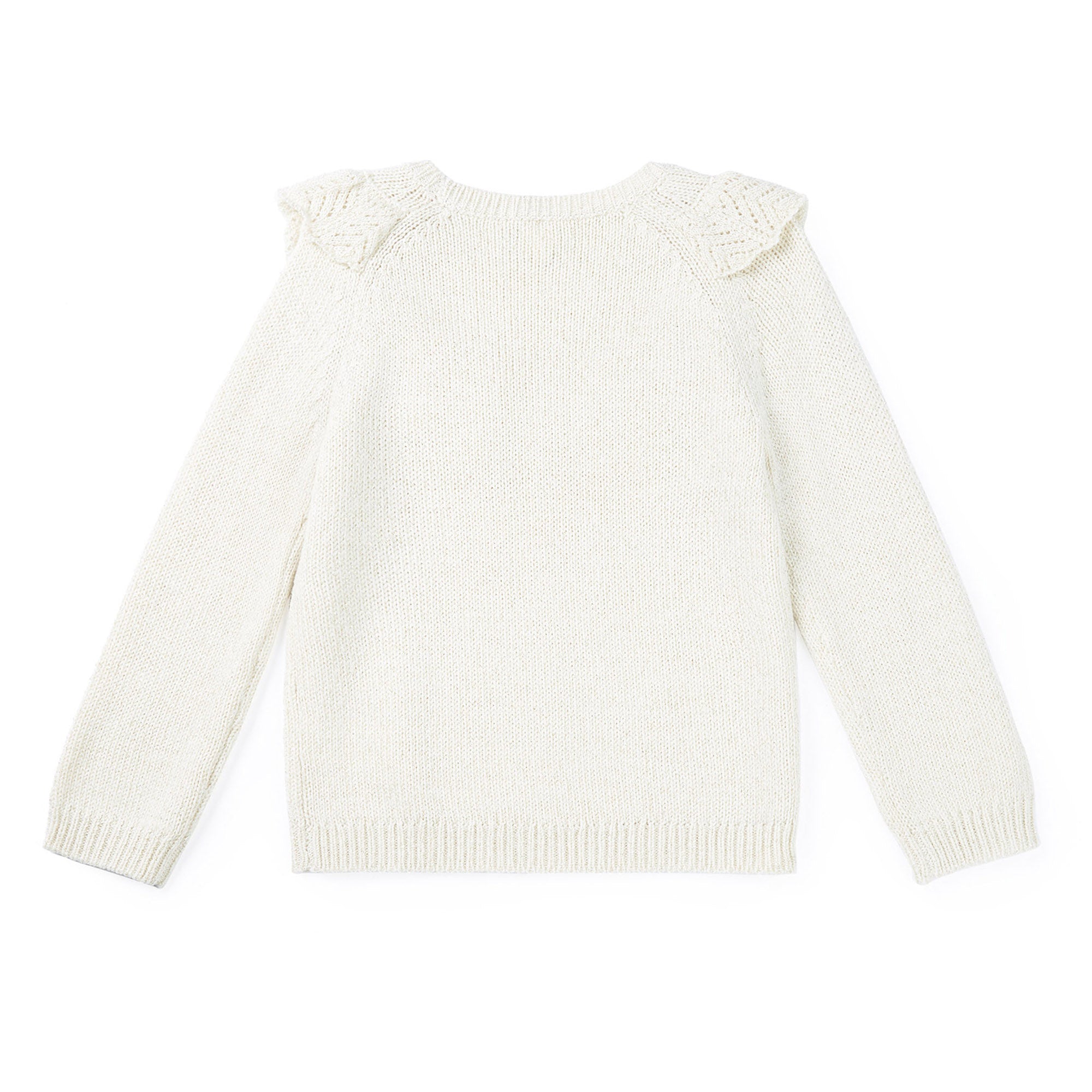 Girls White Frill Wool Sweater