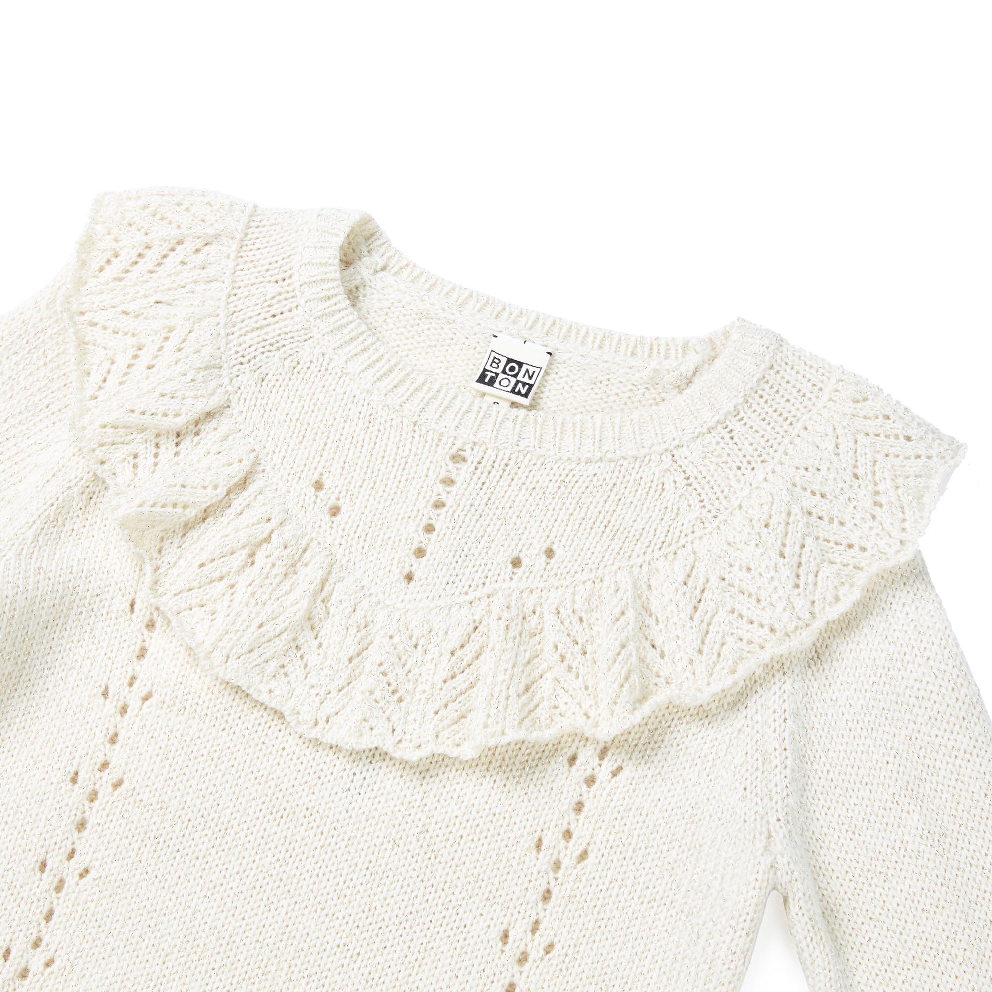 Girls White Frill Wool Sweater