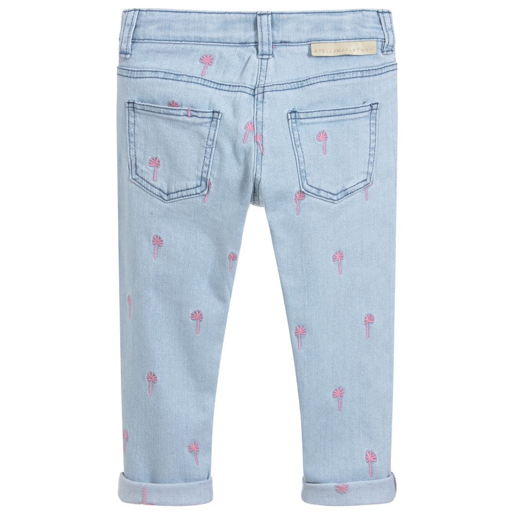 Girls Light Blue Embroidered Denim Trousers