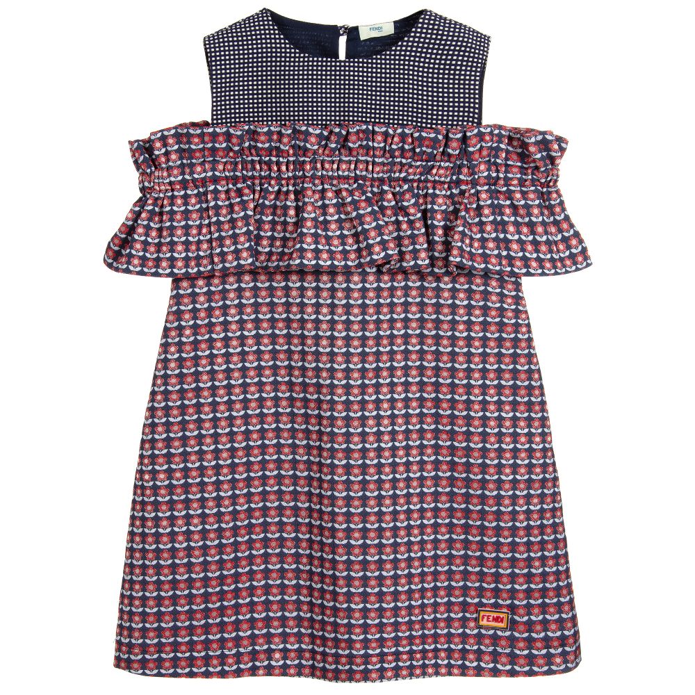 Girls Red & Blue Jacquard Dress