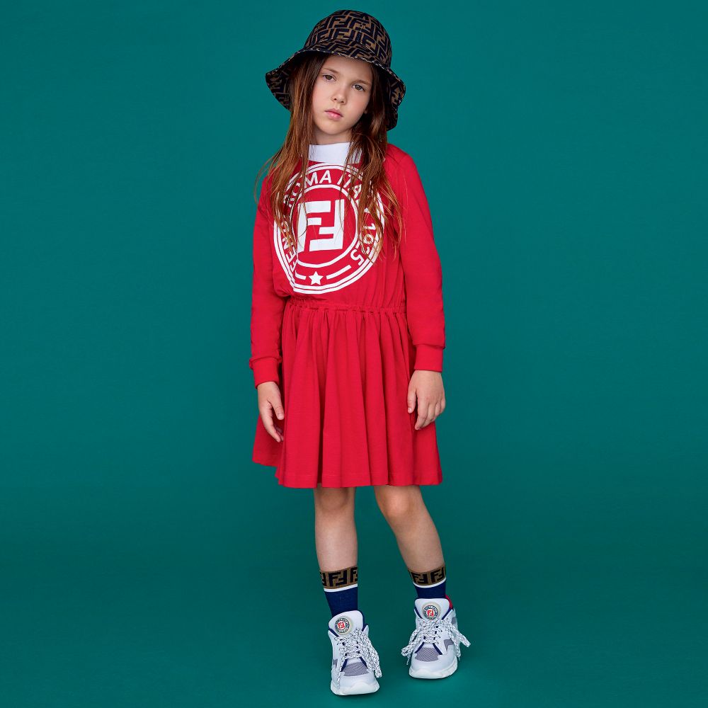 Girls Red Logo Cotton Dress