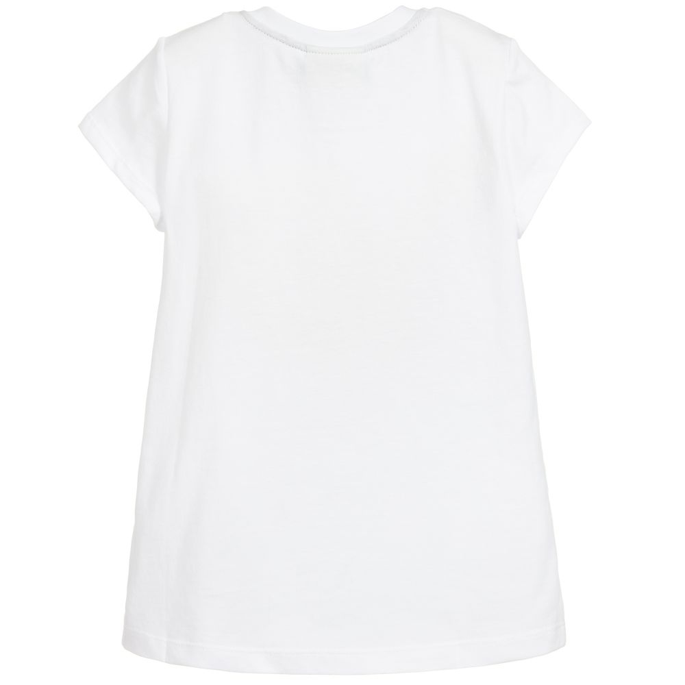 Girls White "FF" Logo Cotton T-Shirt