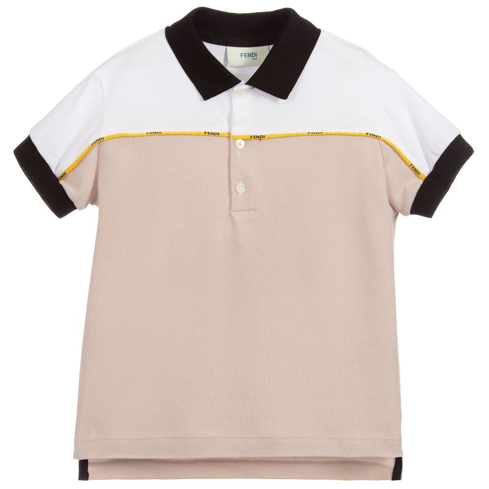 Boys Beige & White Cotton Polo Shirt