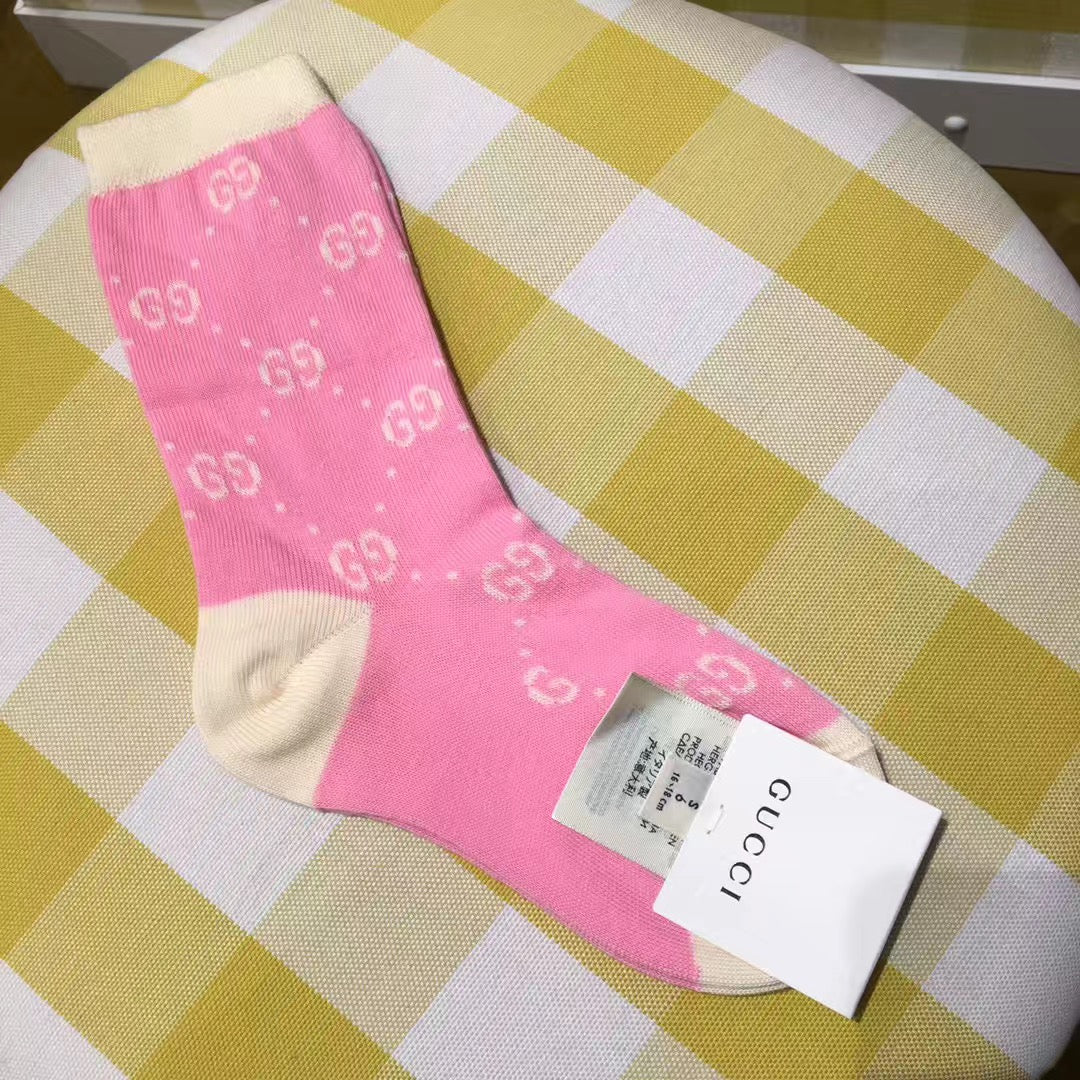 Girls Pink & Rice White Socks