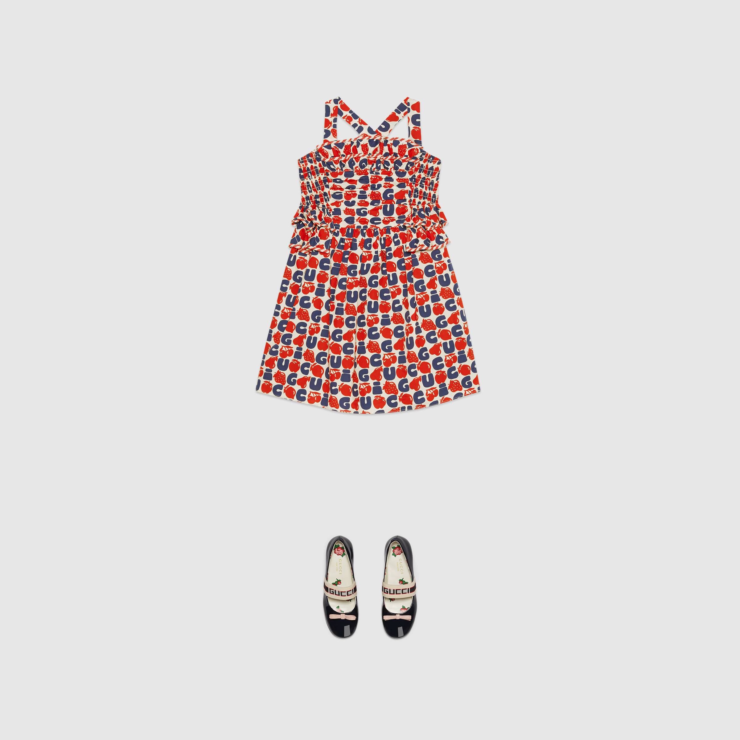 Girls Red & Blue Logo Cotton Dress