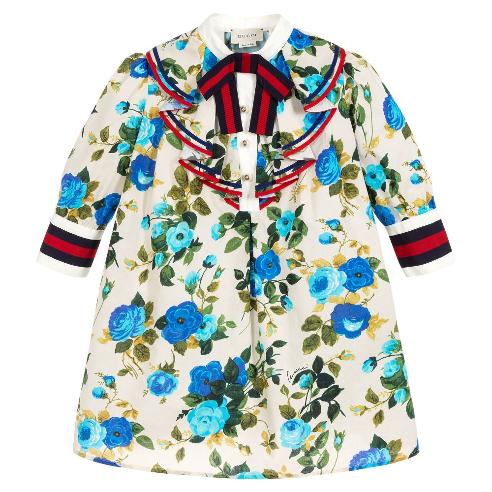 Girls Blue & Ivory Cotton Dress