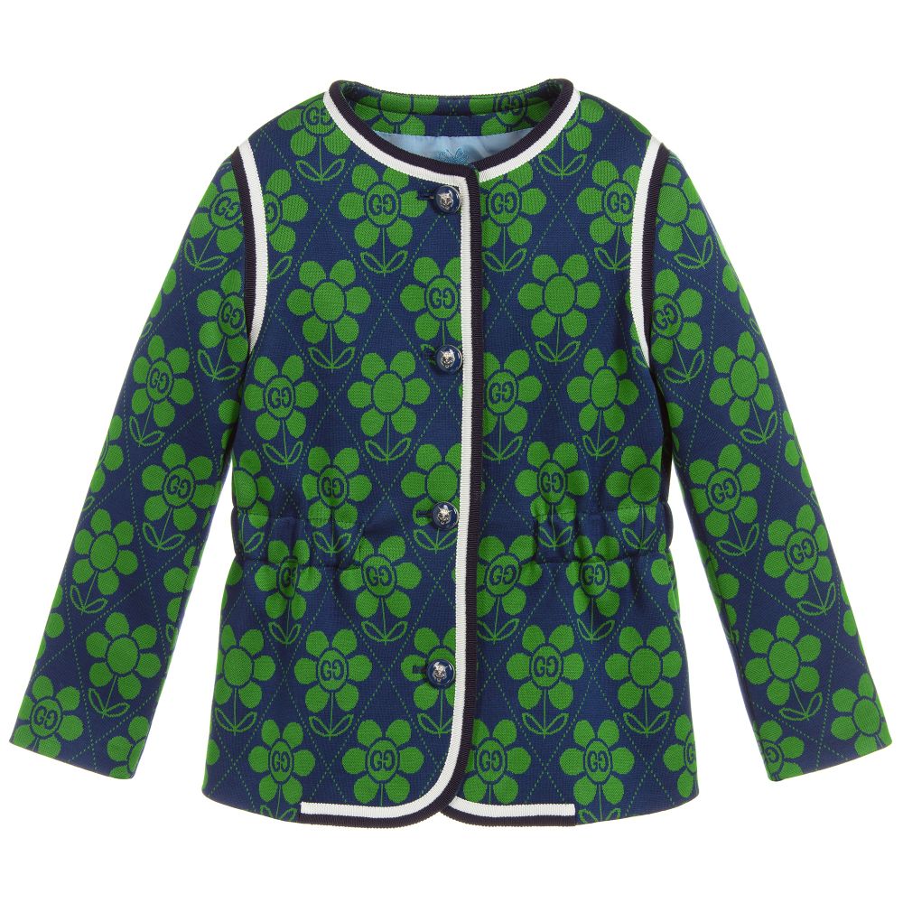 Girls Green & Blue Cotton Coat
