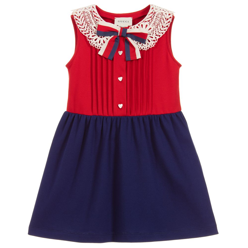 Girls Red & Blue Bowknot Dress