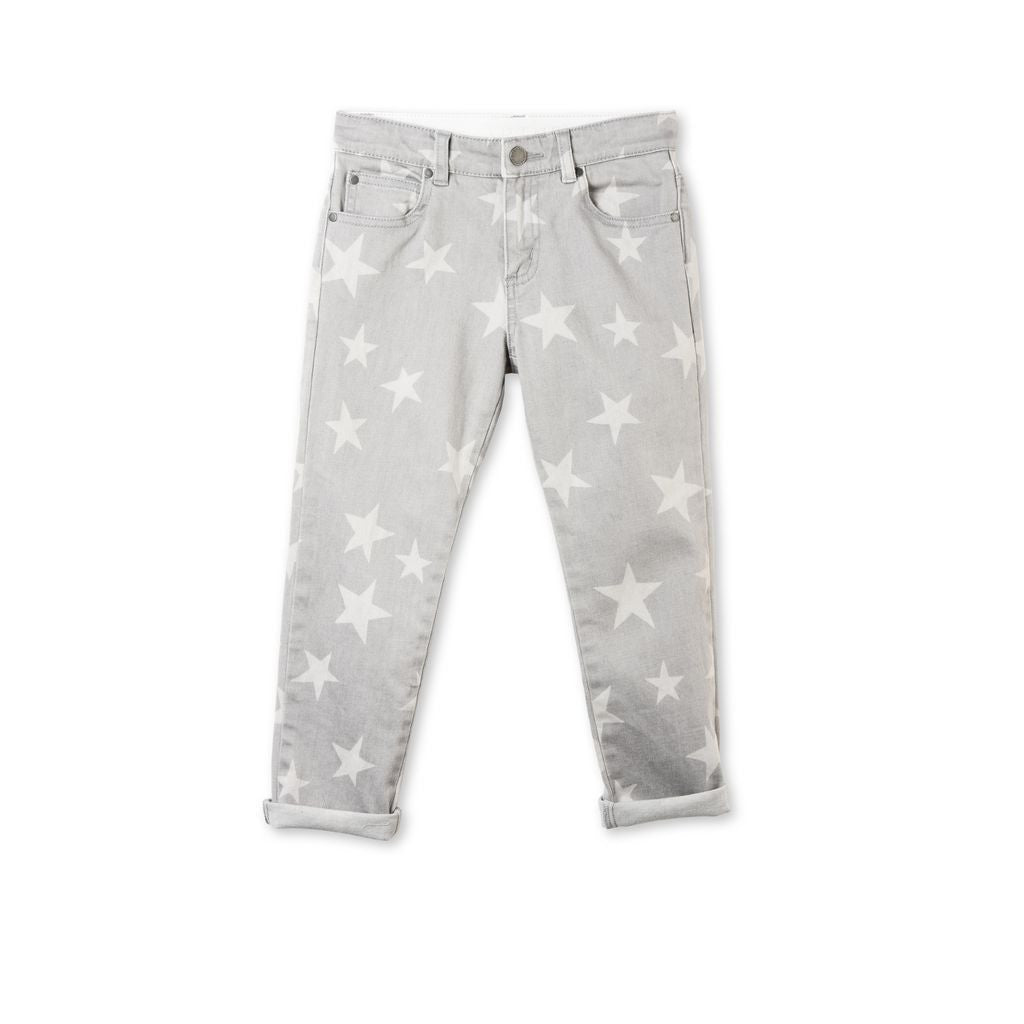 Grils Grey Denim Star Printed 'Lohan' Trouser - CÉMAROSE | Children's Fashion Store - 1