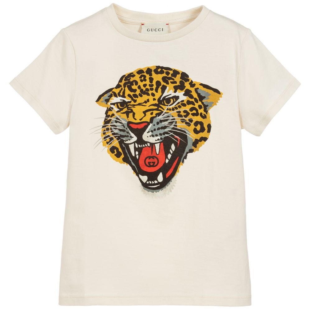 Boys Ivory Leopard Cotton T-Shirt