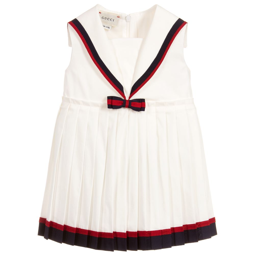 Girls White Bowknot Cotton Dress