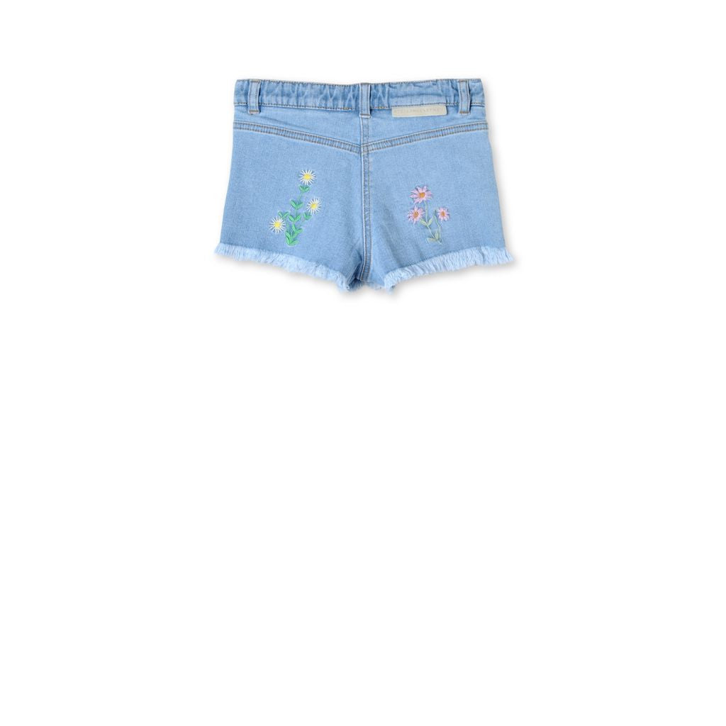 Girls Light Blue Floral Embroidered Marlin Shorts - CÉMAROSE | Children's Fashion Store - 3