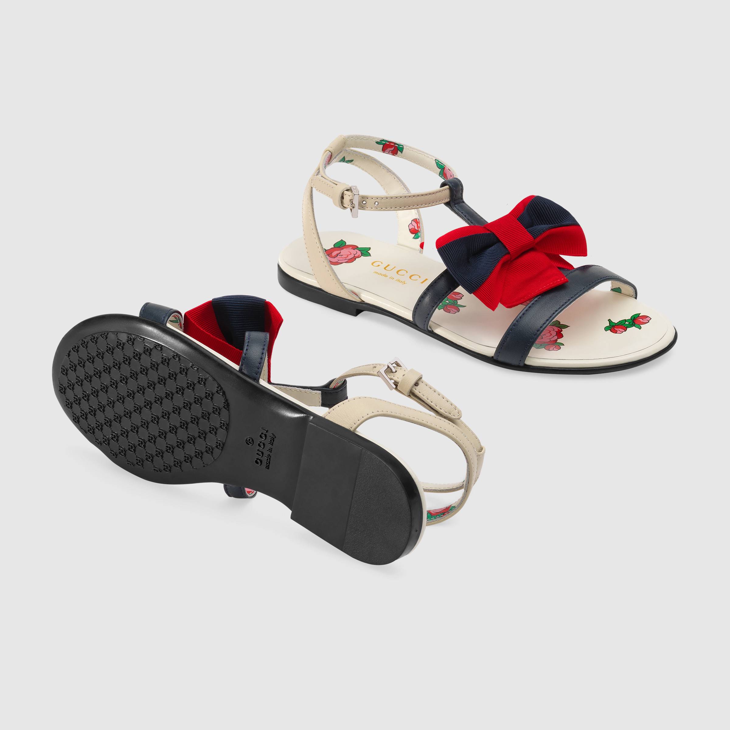 Girls Rice White & Red Bowknot Sandals