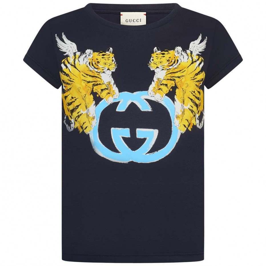 Boys Blue Printed Cotton T-shirt