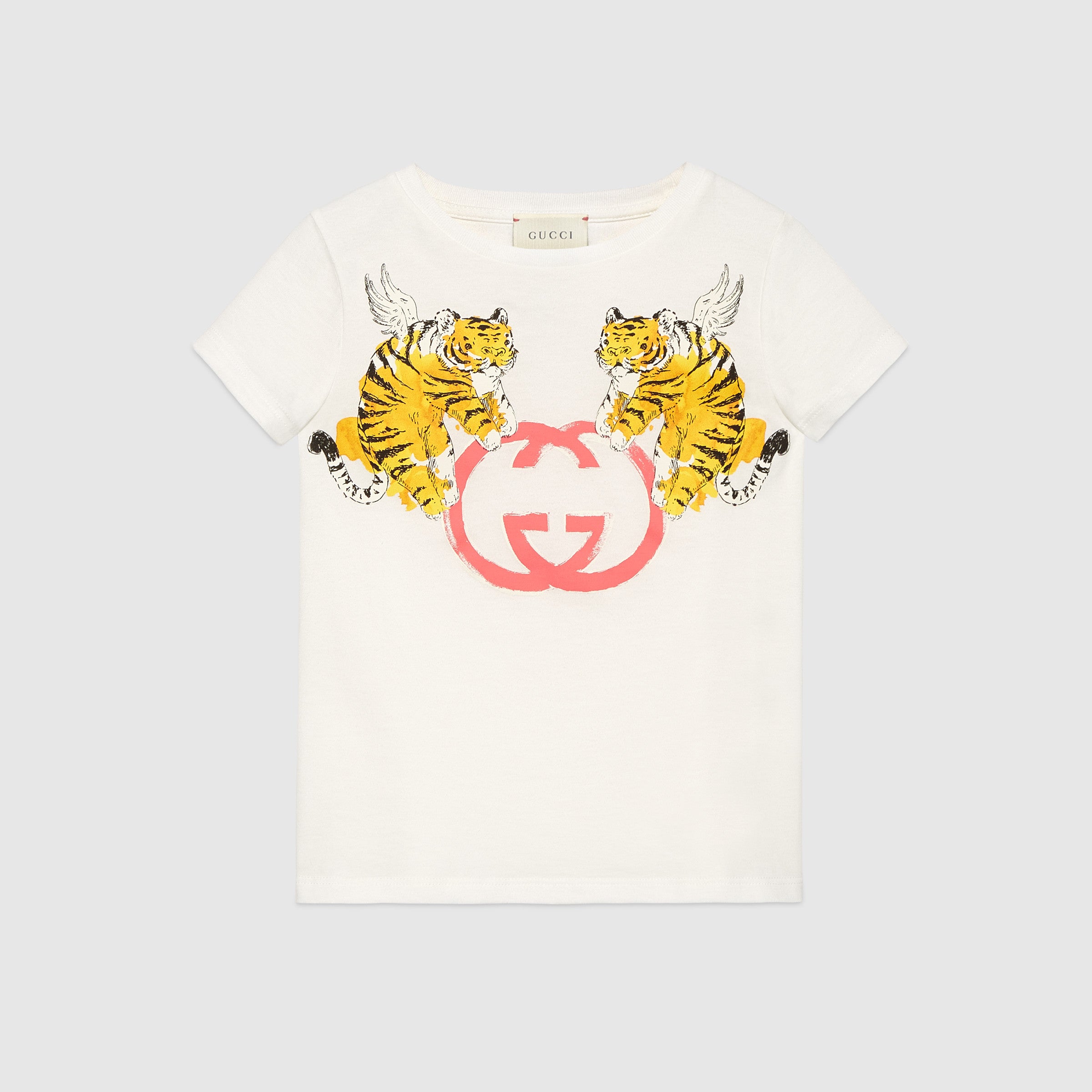 Girls White Printing Tiger Cotton T-shirt